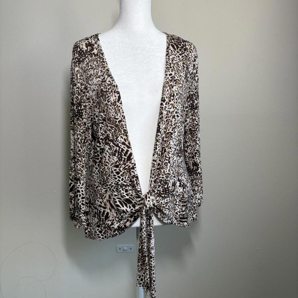 Vtg Chicos Travelers Size 1 Leopard Cheetah Print Wrap Blouse‎ Soft Cardigan